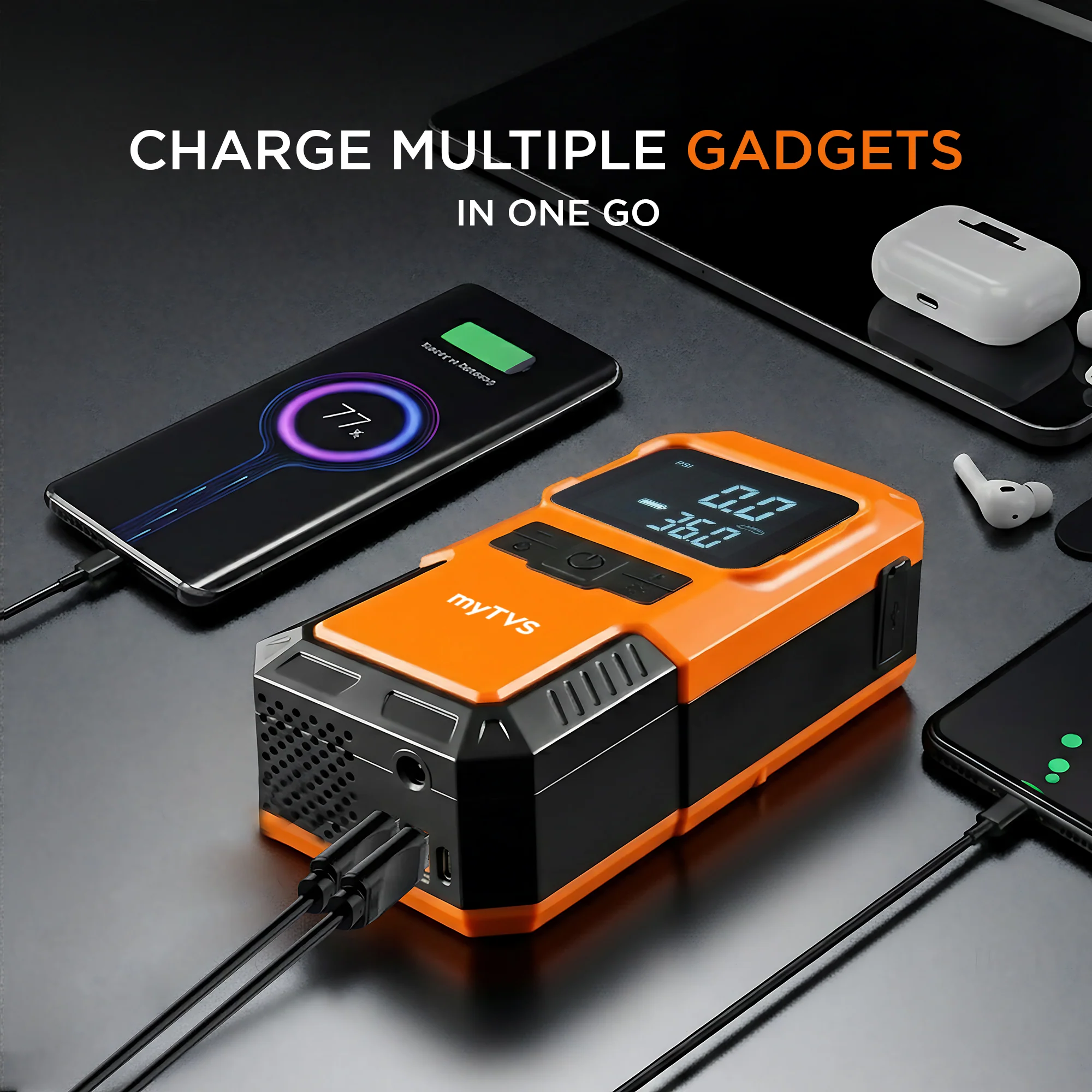 myTVS JS-1 Jump-n-Pump Portable Jump Starter with Tyre Inflator & Power Bank - Image 5