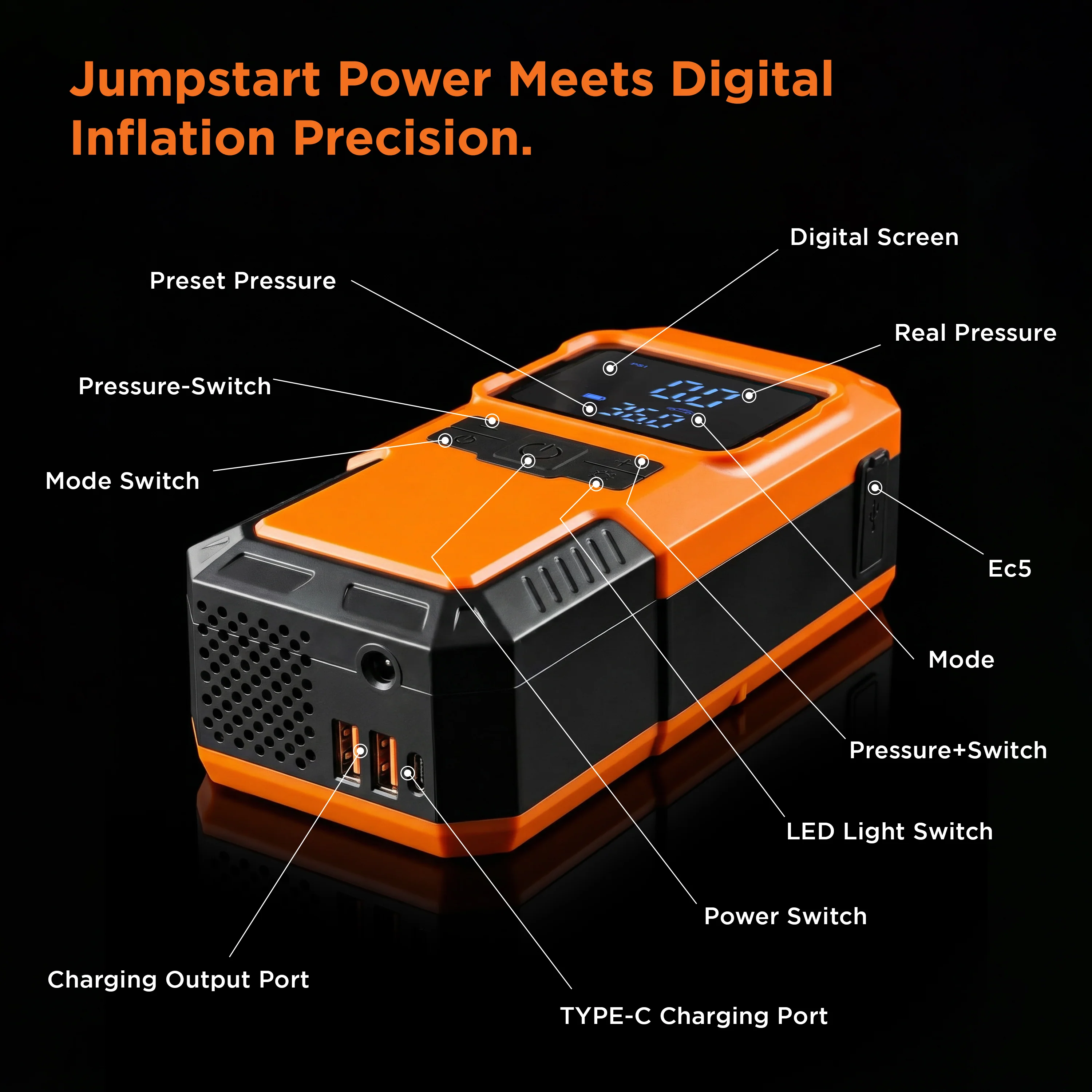 myTVS JS-1 Jump-n-Pump Portable Jump Starter with Tyre Inflator & Power Bank - Image 7