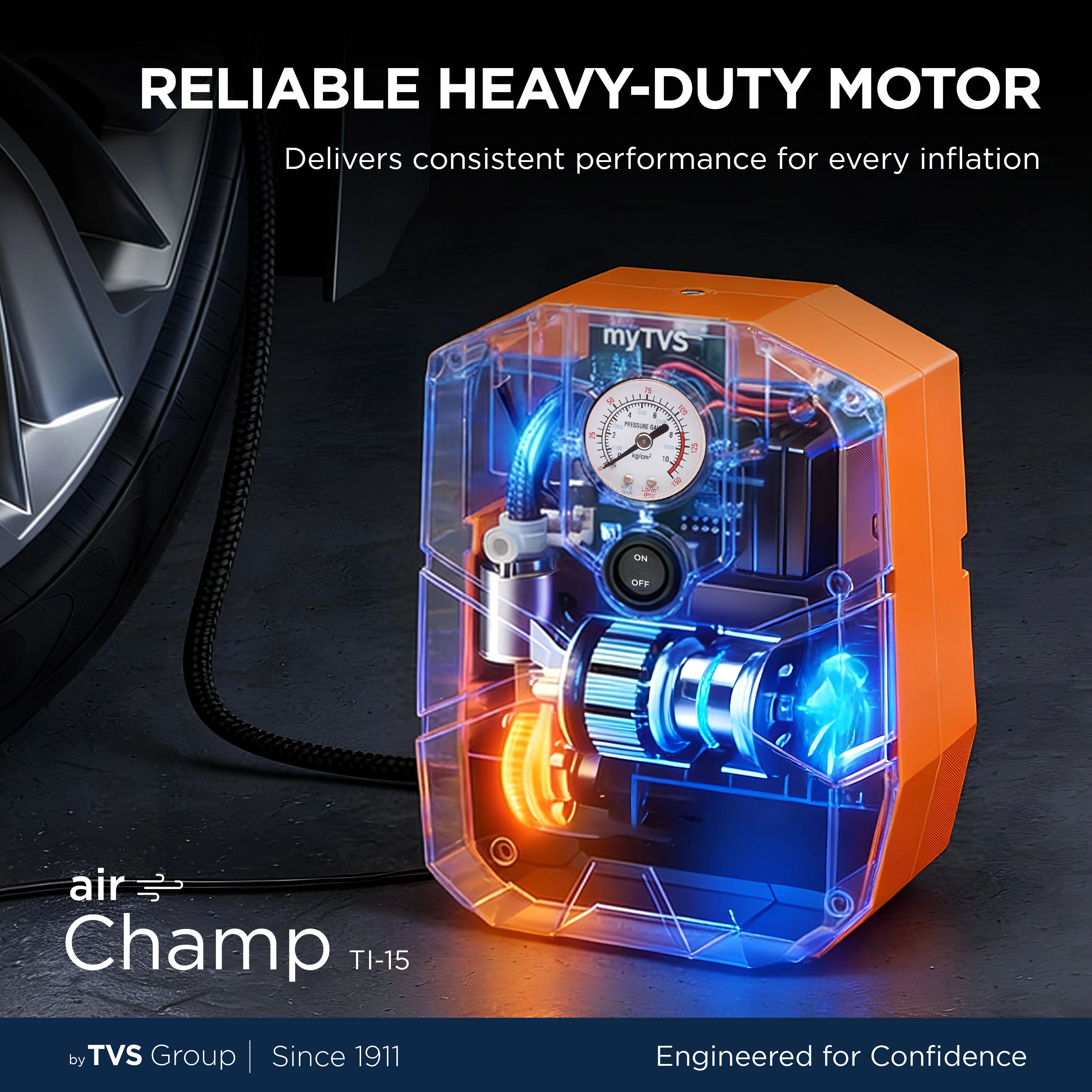 myTVS TI-15 Air Champ Analog Car Tyre Inflator | Portable & Durable - Image 3