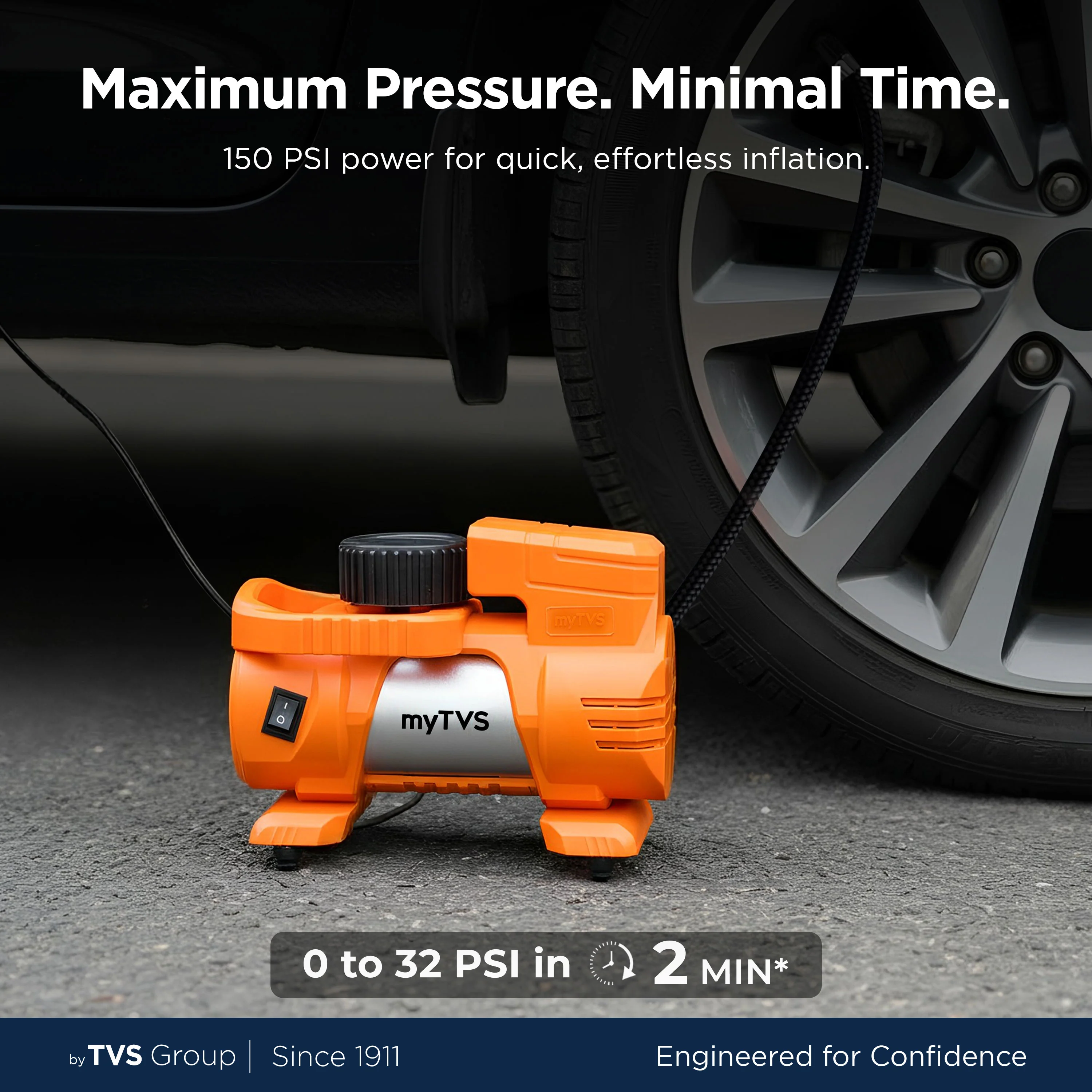 myTVS TI-9 Air Thunder | Analog Heavy Duty Tyre Inflator for Car 150 Psi - Image 3