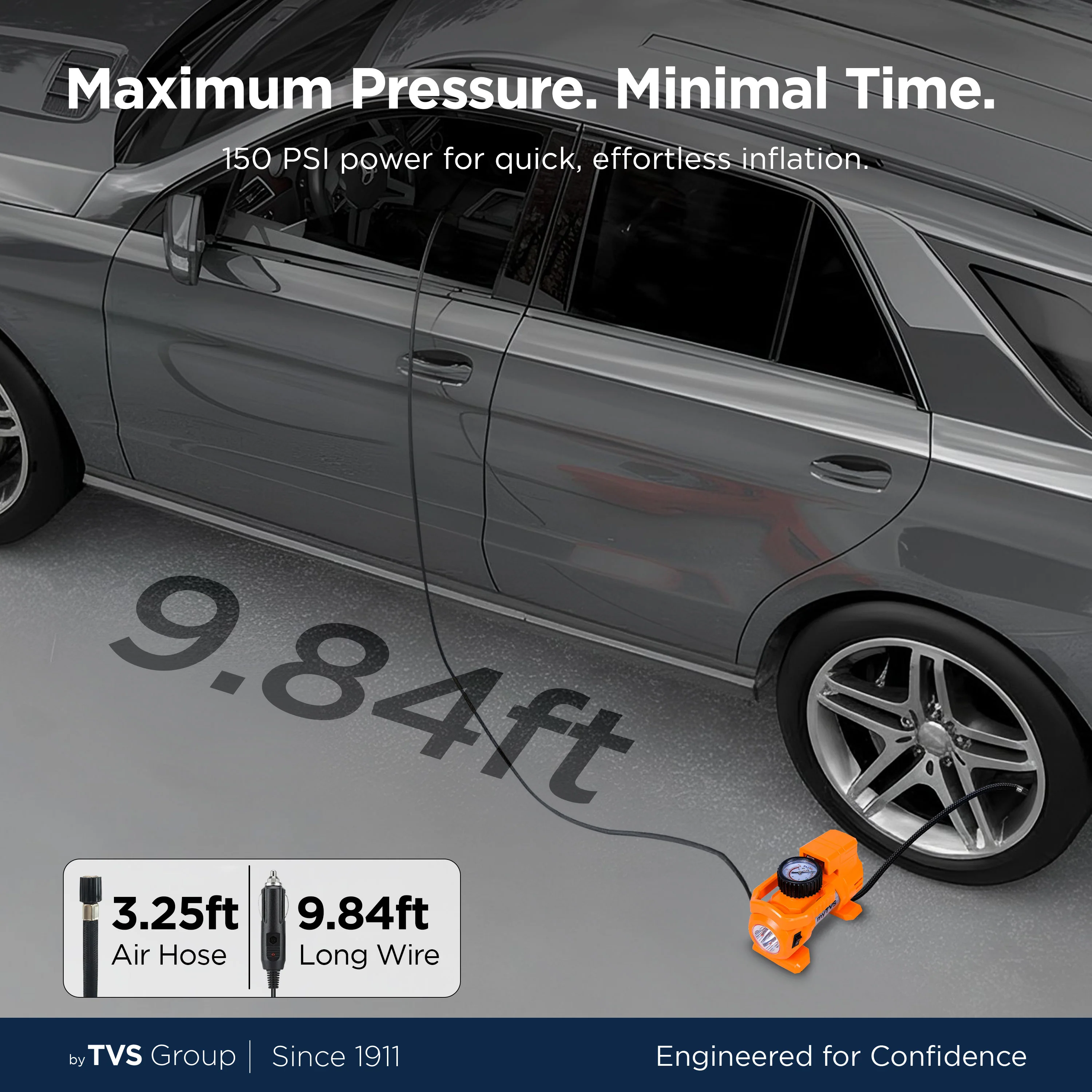 myTVS TI-9 Air Thunder | Analog Heavy Duty Tyre Inflator for Car 150 Psi - Image 5