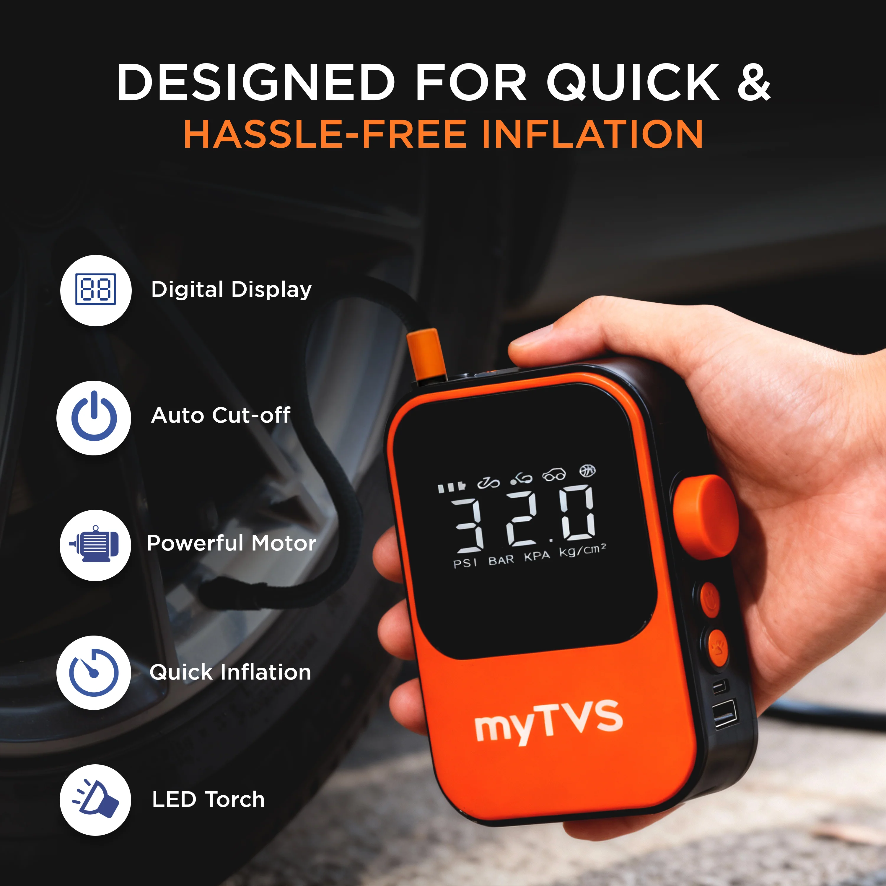 myTVS WT-1 Air Go Wireless Tyre Inflator (150 Psi) - Image 5